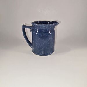 Vtg Mount Clemens Pottery pitcher Athens blue marbled or "soap bubble" pattern
